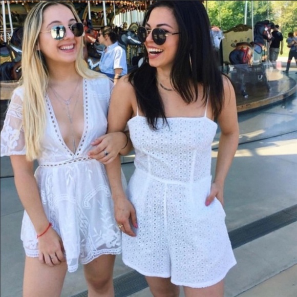 NWT LF Mint Vanilla White Lace Eyelet Romper - Picture 1 of 7